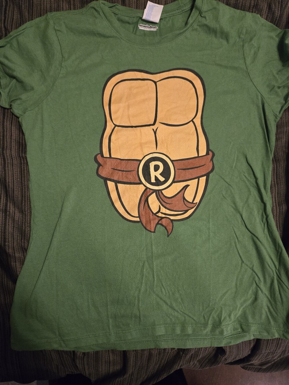 Nickelodeon Green T-Shirt with Yellow Shell and Brown Belt 'R' Graphic